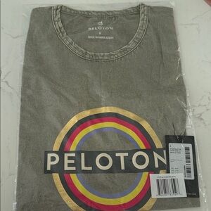 Peloton Olive Green Tee with Gold and Multicolor Ring Logo